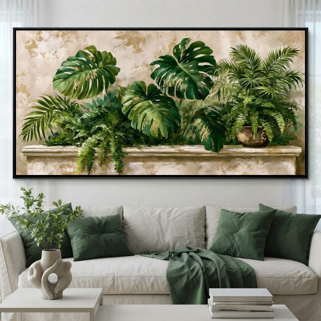 Sun Dappled Foliage On A Plaster Ledge Canvas Wall Art
