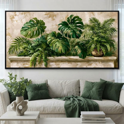 Sun Dappled Foliage On A Plaster Ledge Canvas Wall Art