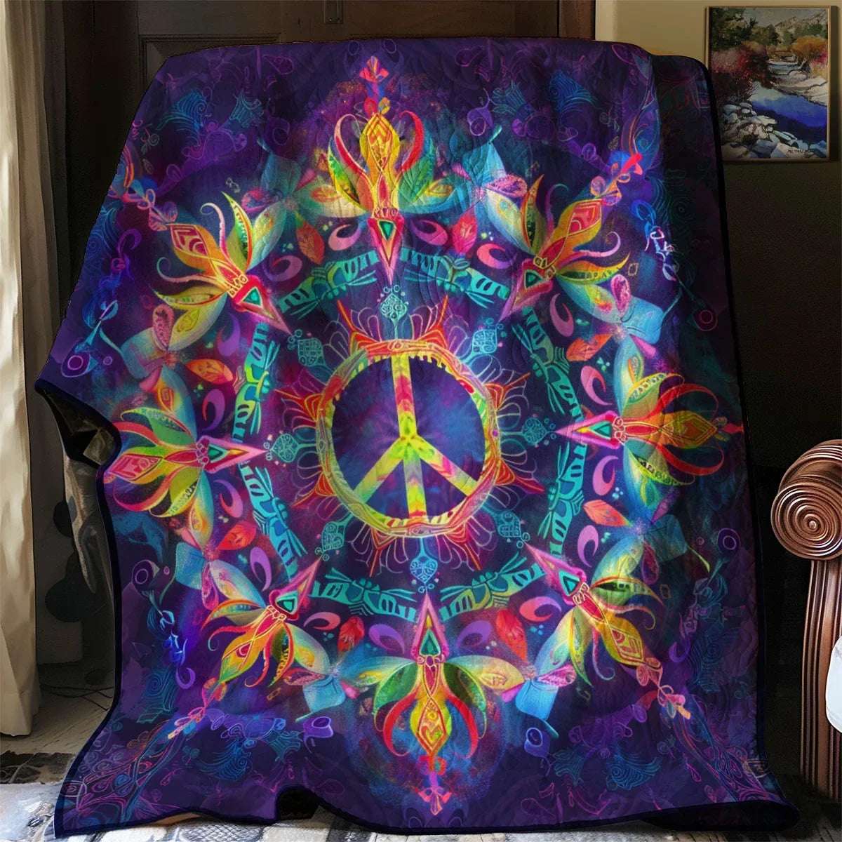 Sunburst Peace Sign Quilt Blanket
