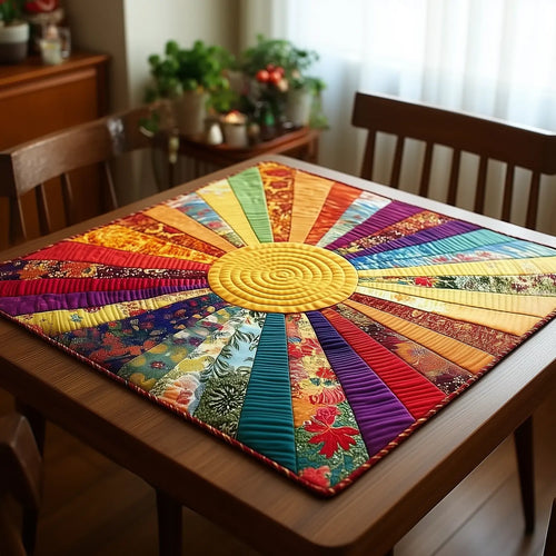 Sunburst Rainbow Quilted Table Topper
