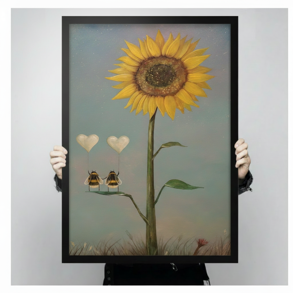 Sunflower Bee Love Romantic Canvas Wall Art