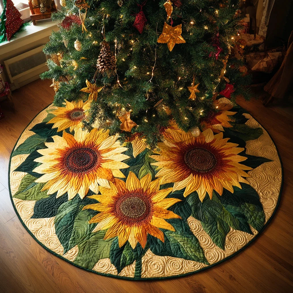 Sunflower Bliss Christmas Quilted Tree Skirt