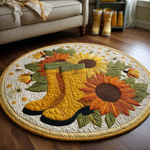 Sunflower Boots Quilted Round Mat
