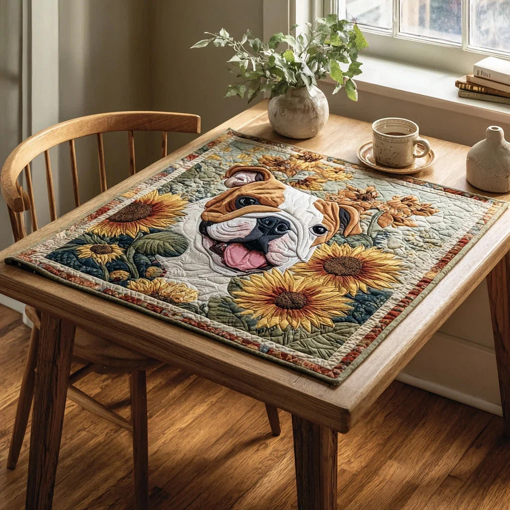 Sunflower Bulldog Quilted Table Topper