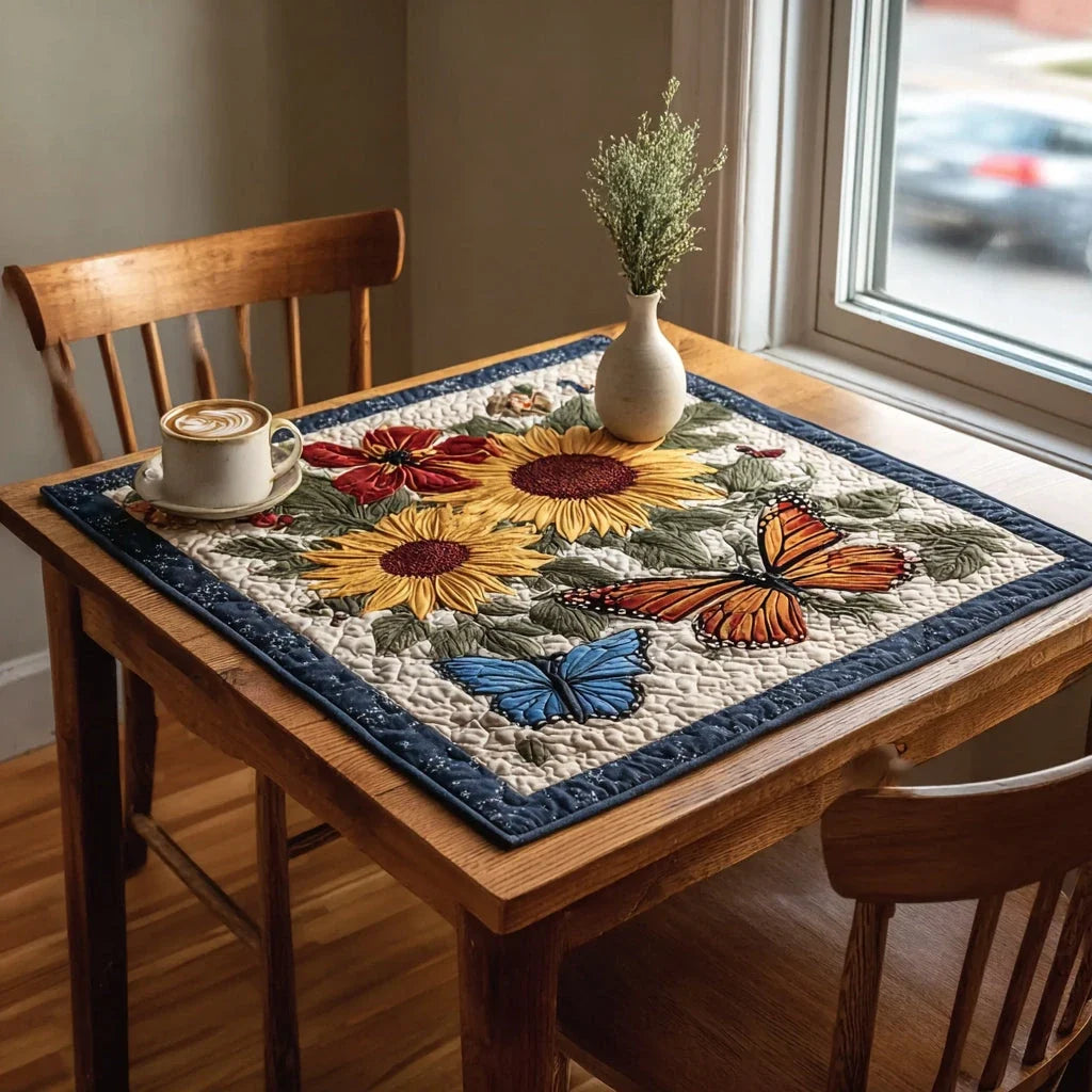 Sunflower Butterfly Quilted Garden Table Topper