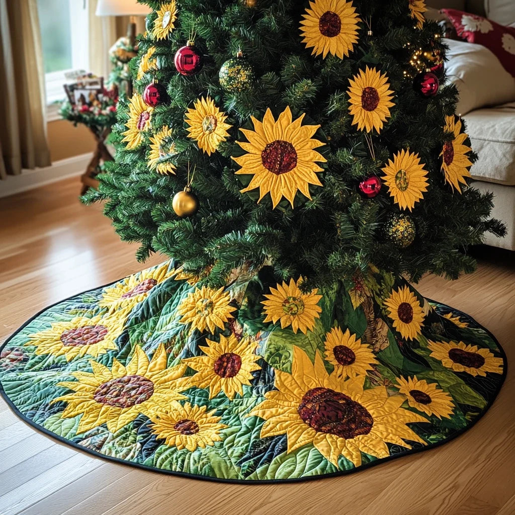 Sunflower Charm Christmas Quilted Tree Skirt