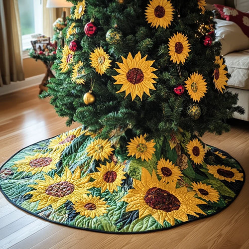 Sunflower Charm Christmas Quilted Tree Skirt