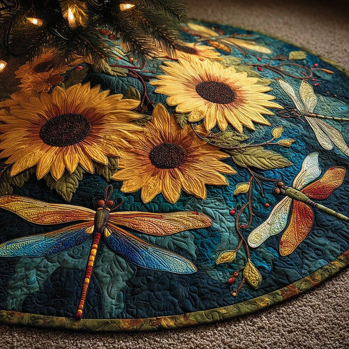 Sunflower Glide Christmas Quilted Tree Skirt