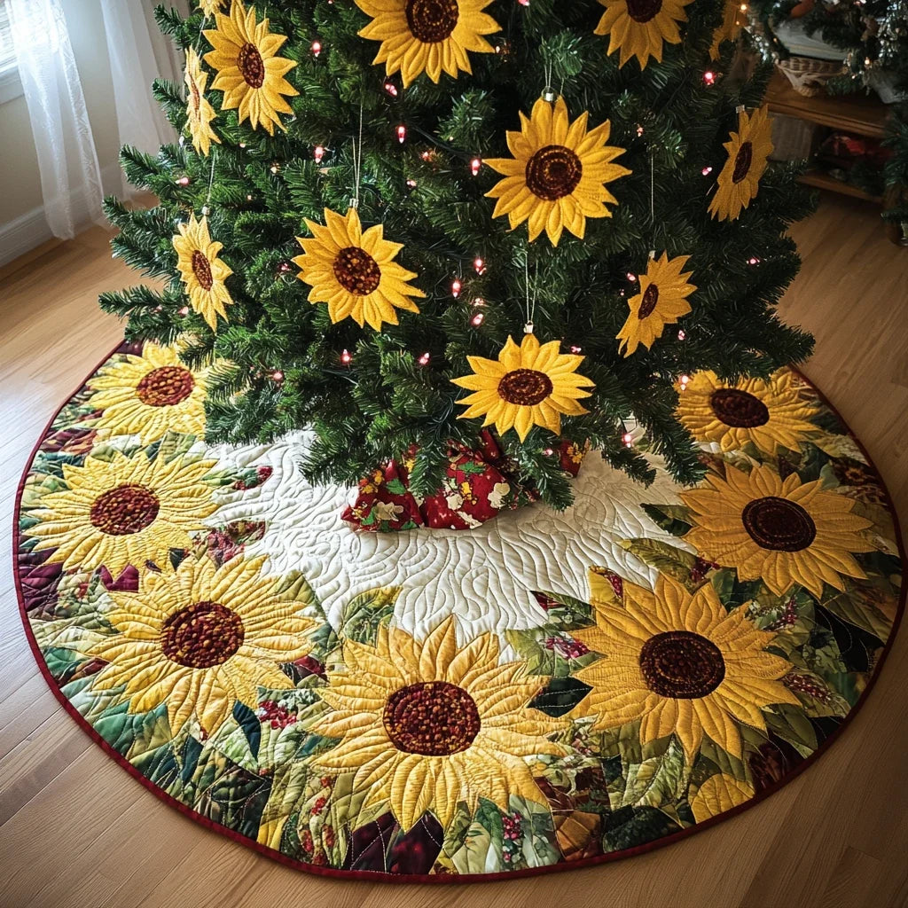 Sunflower Glow Christmas Quilted Tree Skirt