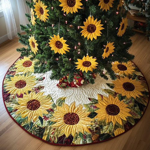 Sunflower Glow Christmas Quilted Tree Skirt