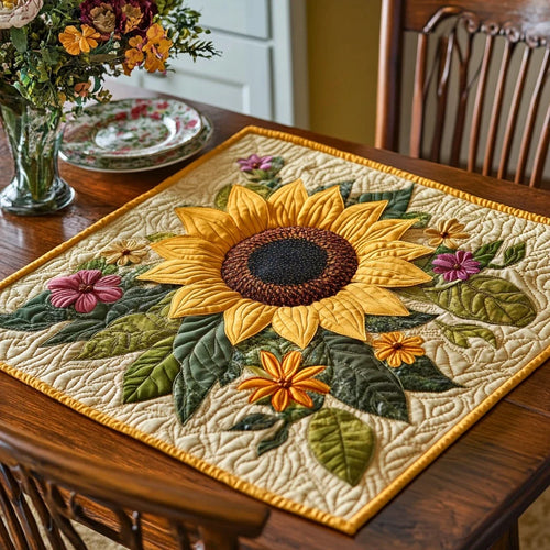 Sunflower Grace Quilted Table Topper