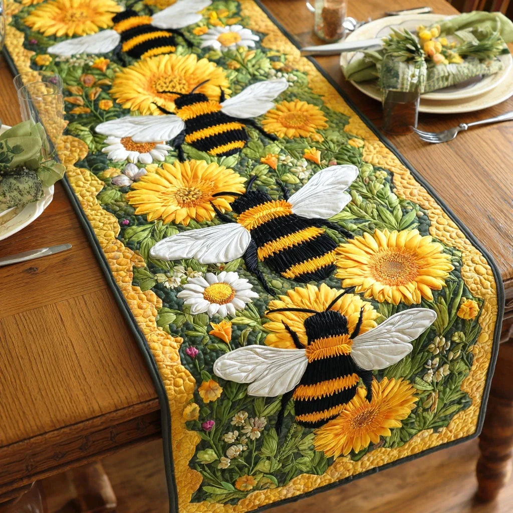 Sunflower Hive Quilted Table Runner