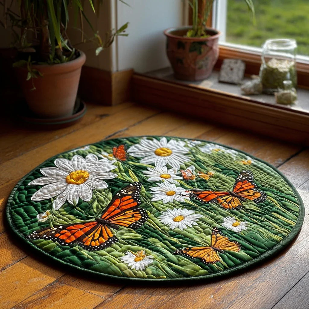 Sunflower Monarchs Quilted Round Mat