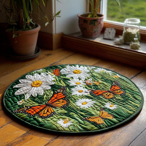 Sunflower Monarchs Quilted Round Mat