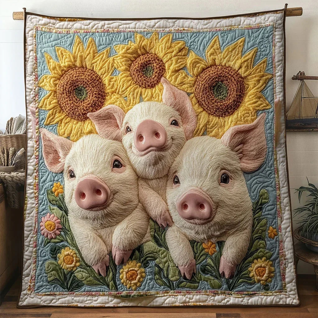 Sunflower Pig Quilt Blanket