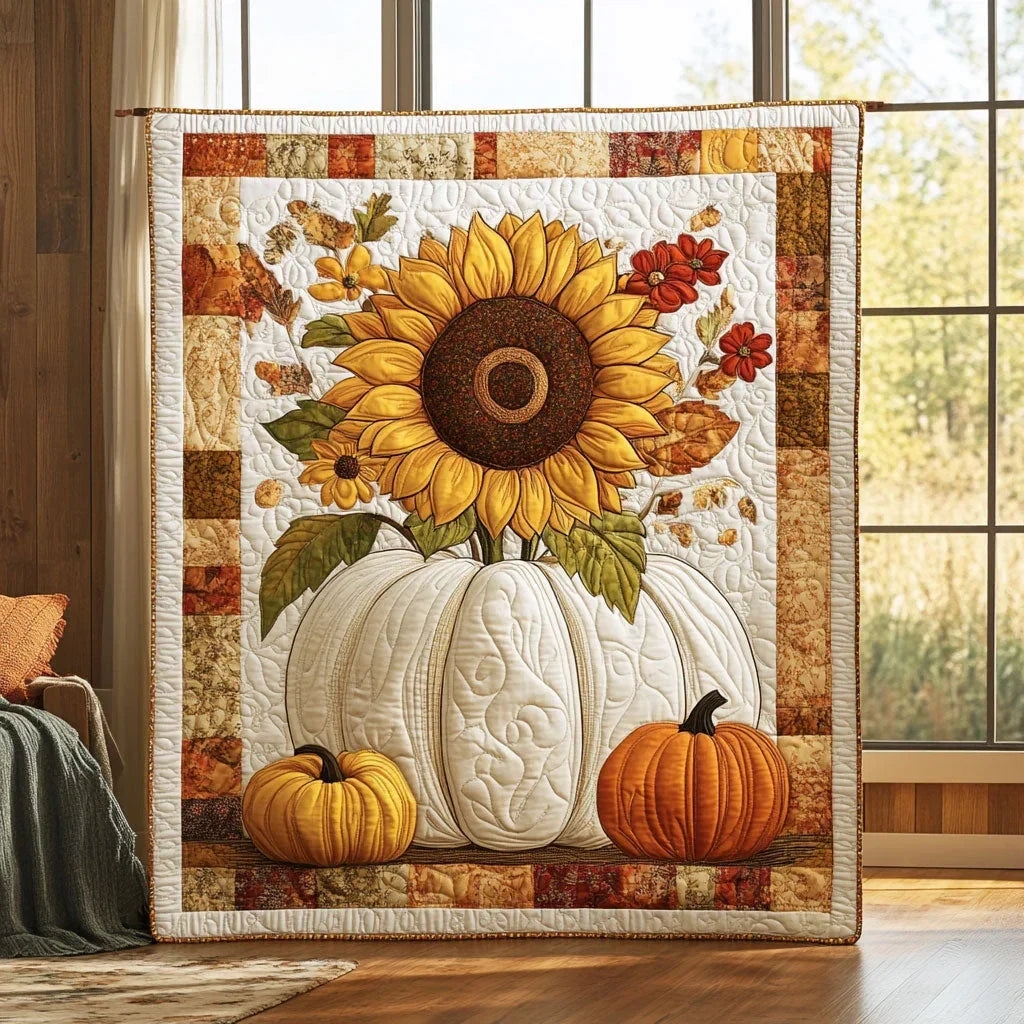 Sunflower Pumpkin Vase Quilt Blanket