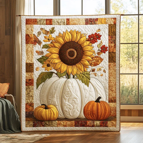 Sunflower Pumpkin Vase Quilt Blanket