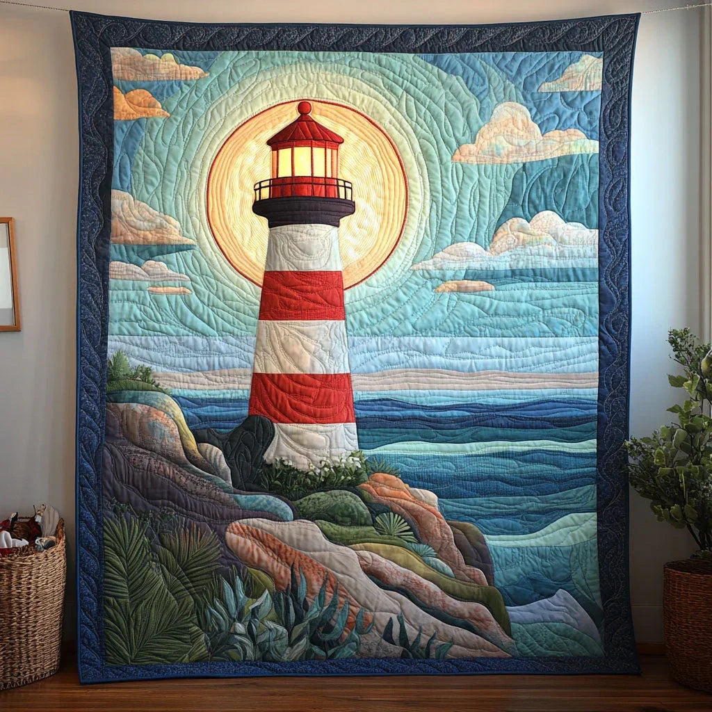 Sunlit Lighthouse Quilt Blanket