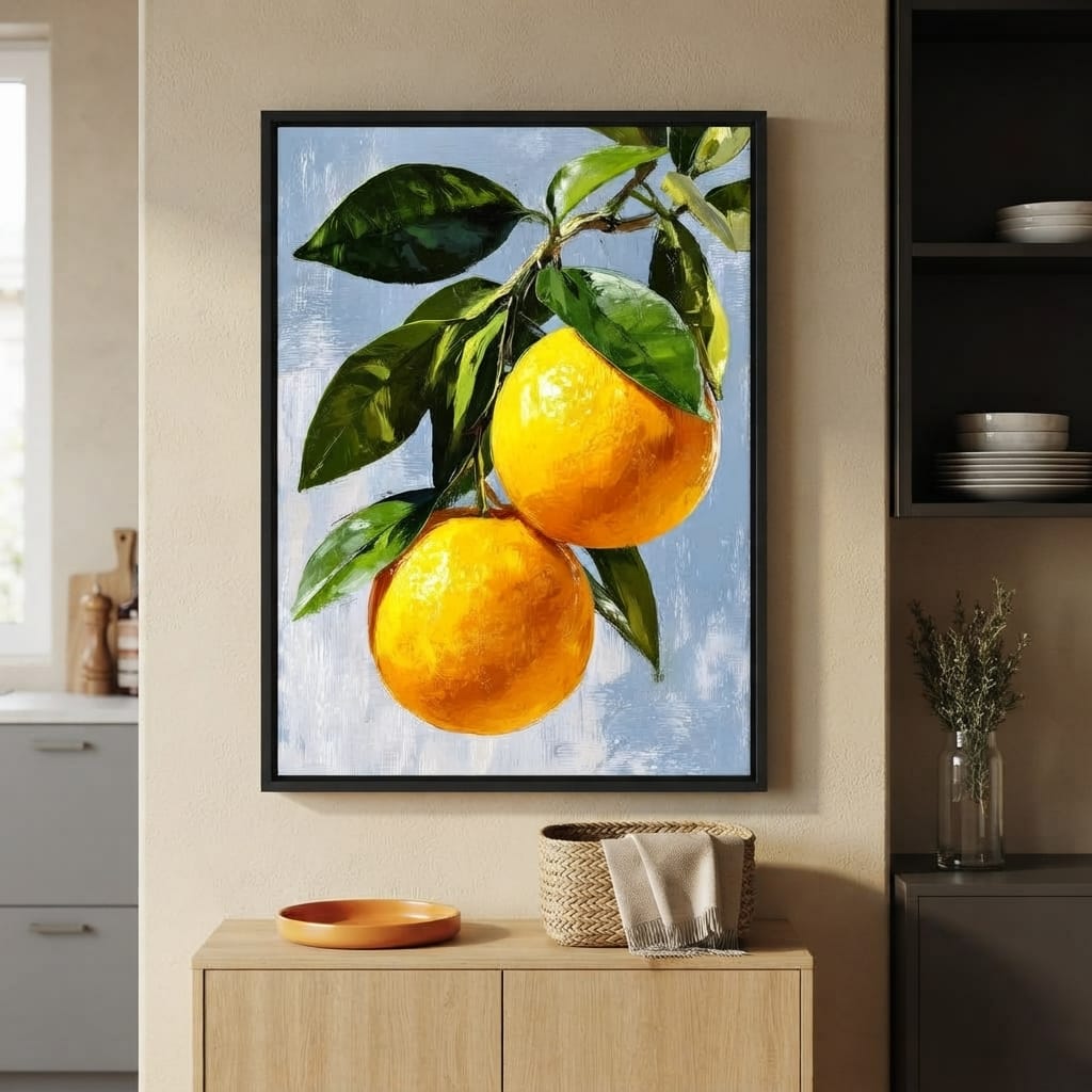 Sunlit Oranges On Branch Canvas Wall Art