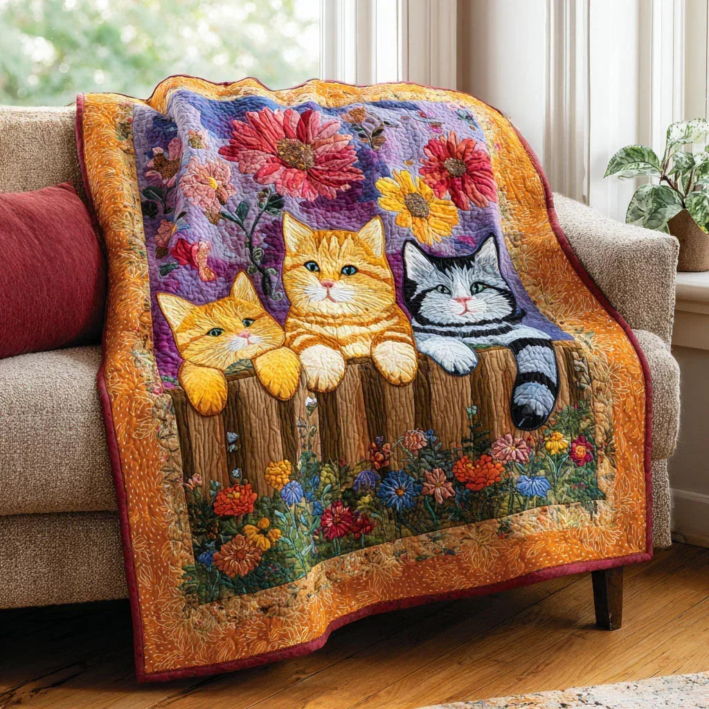 Sunny Kitten Quilt Blanket - Quilted Blanket by Wild and Way
