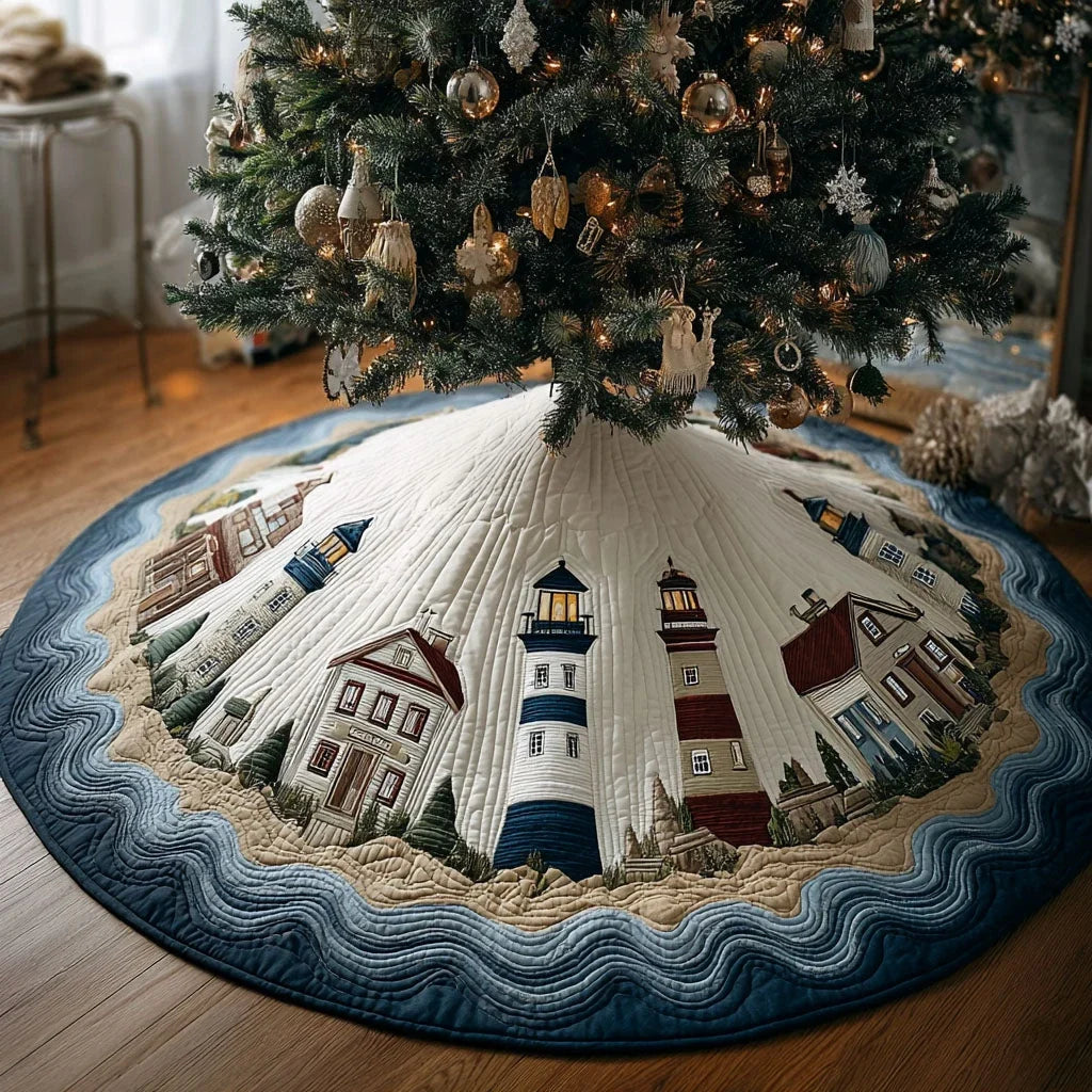 Sunny Lighthouse Christmas Quilted Tree Skirt