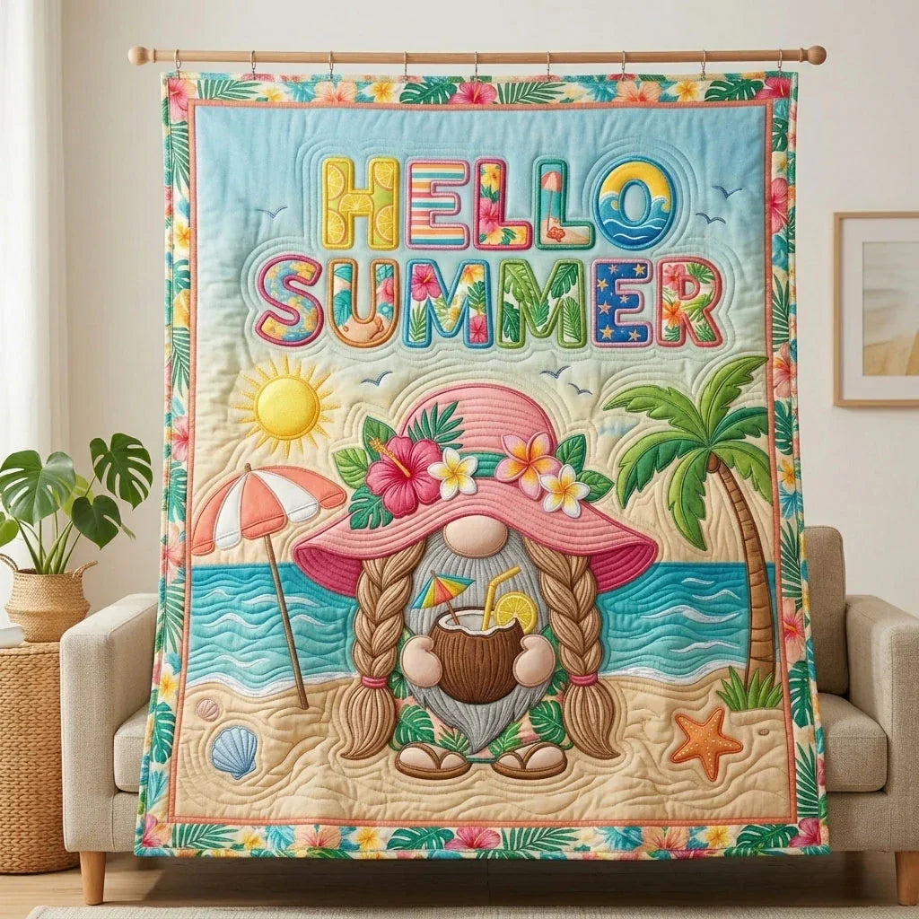 Sunny Paradise Gnome Quilt Blanket