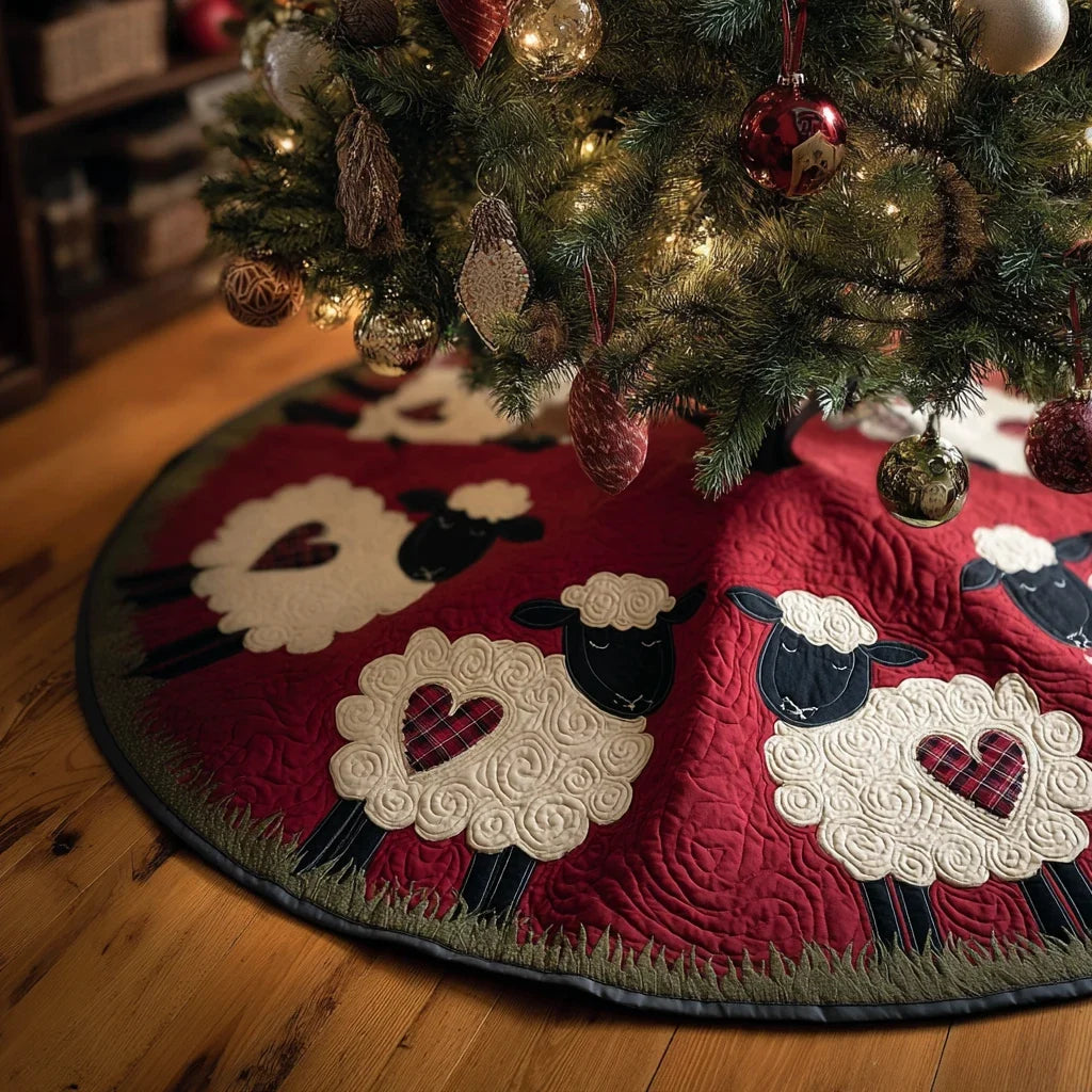Sunny Sheep Christmas Quilted Tree Skirt