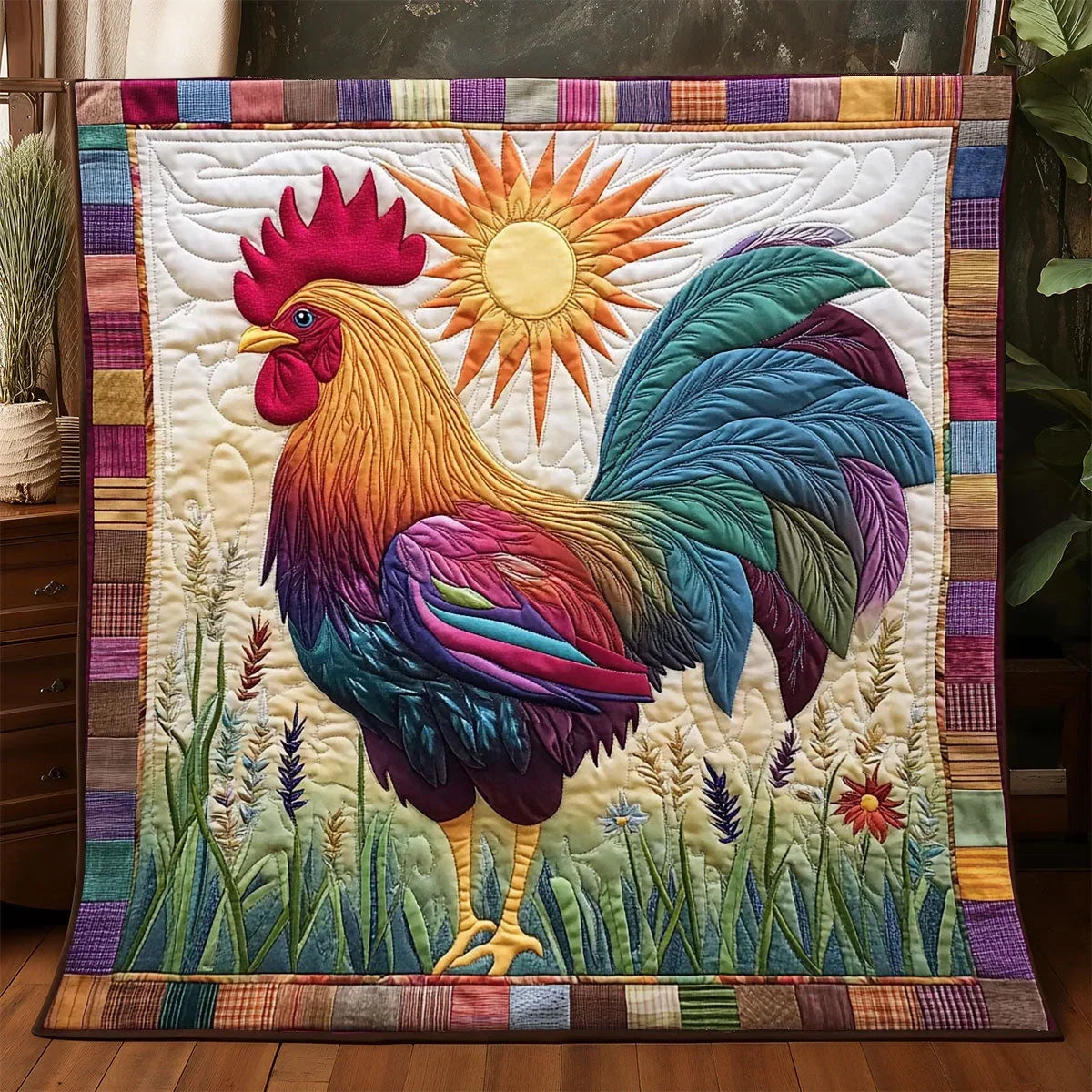 Sunrise Chicken Quilt Blanket