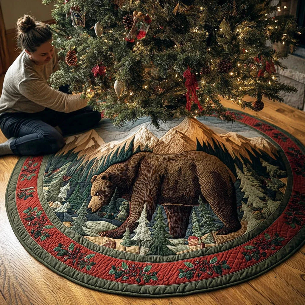 Sunrise Meadow Bear Christmas Quilted Tree Skirt