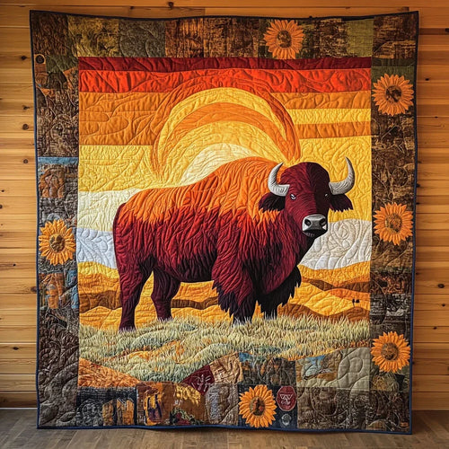 Sunset Bison Quilt Blanket