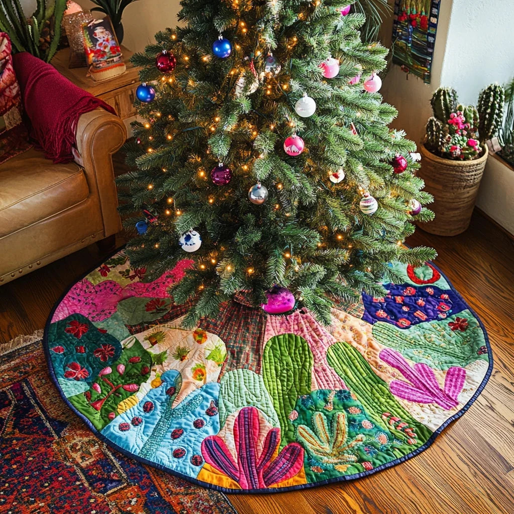 Sunset Cactus Christmas Quilted Tree Skirt