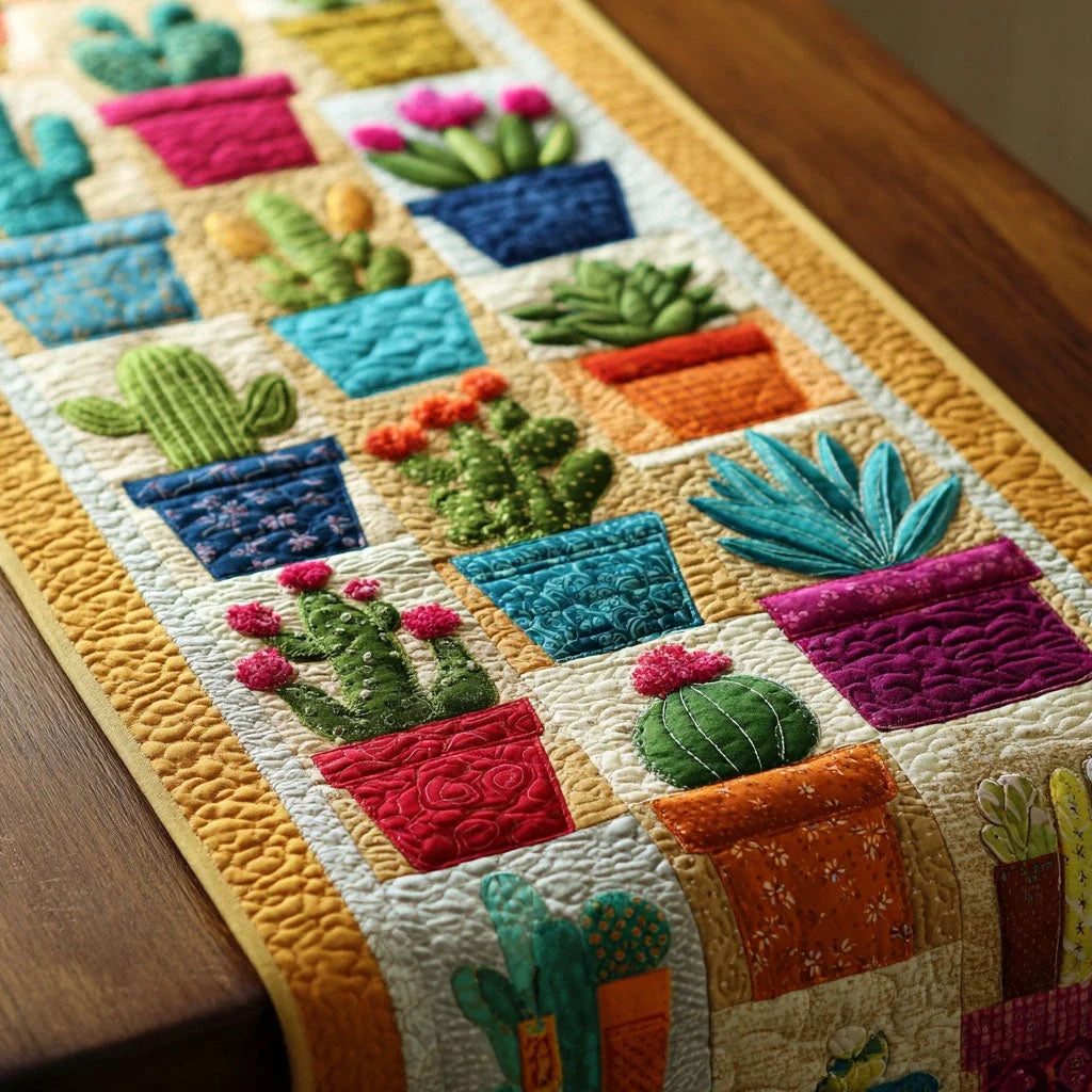 Sunset Cactus Quilted Table Runner