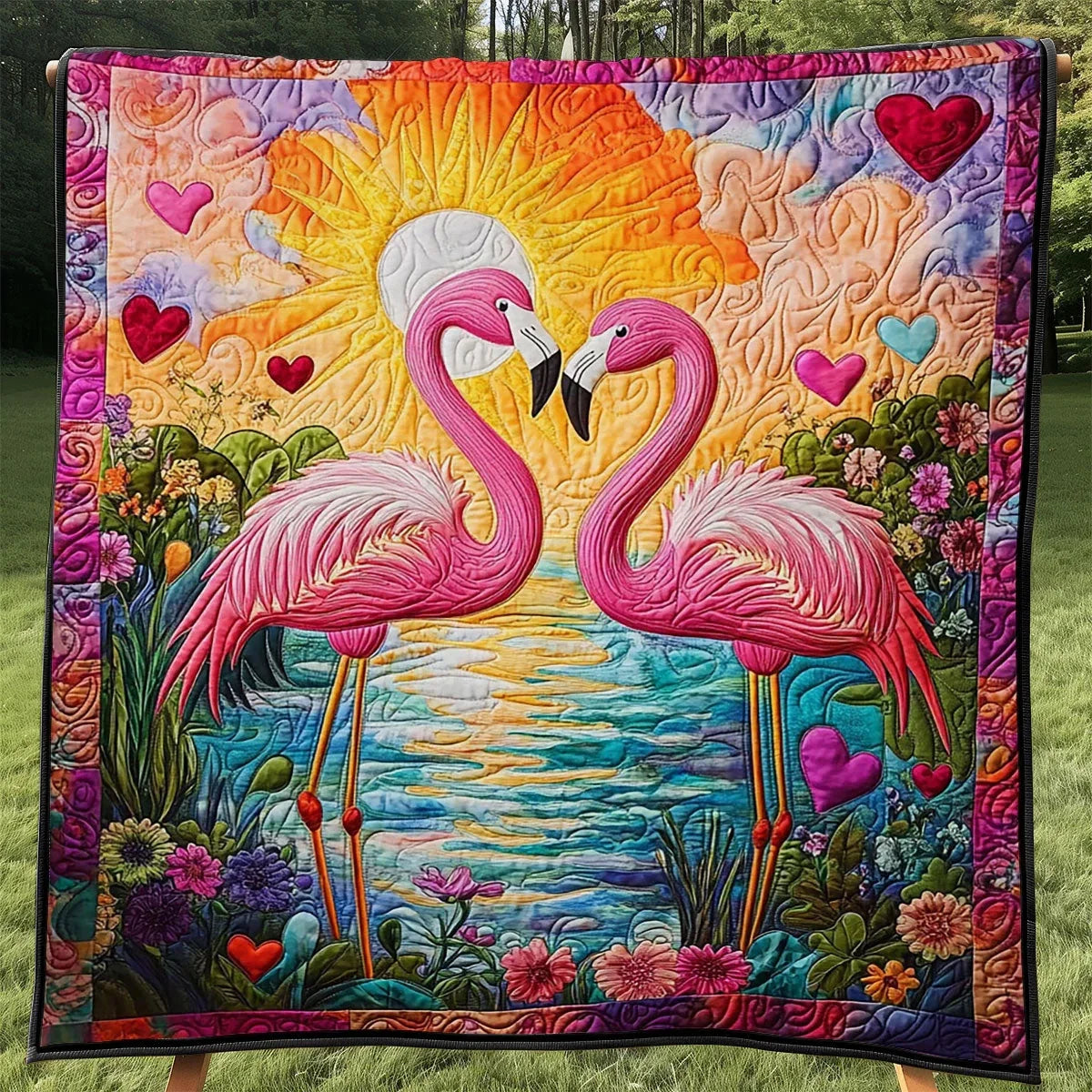 Sunset Flamingo Quilt Blanket