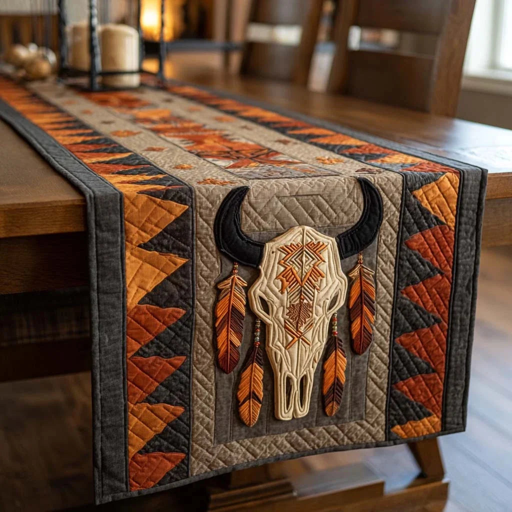 Sunset Prairie Skull Quilted Table Runner