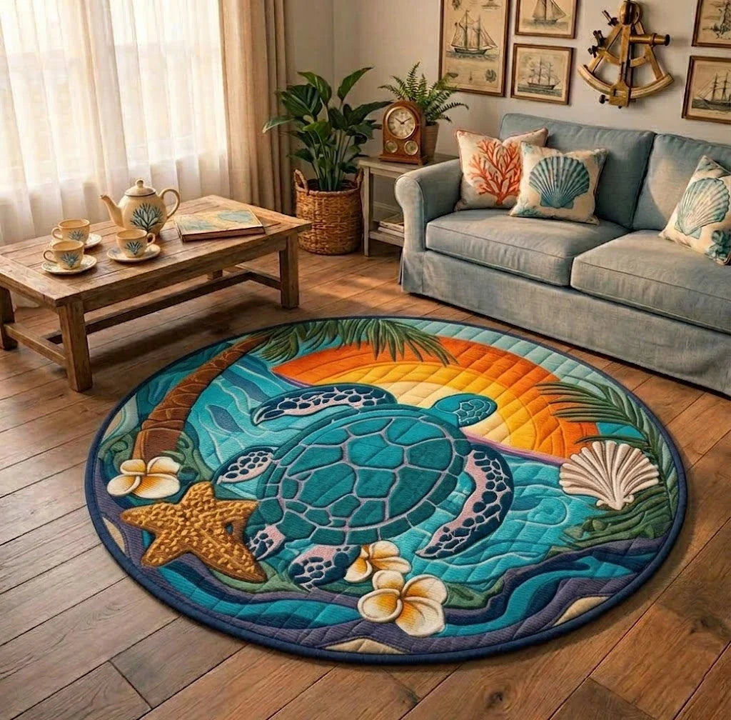 Sunset Shore Turtle Quilted Round Mat
