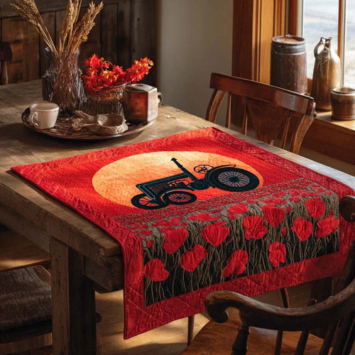 Sunset Tractor Field Quilted Table Topper