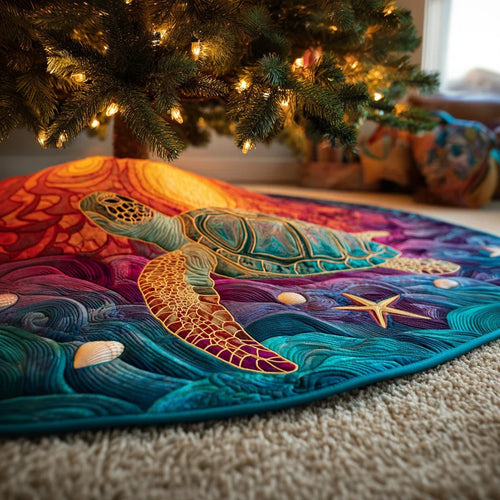Sunset Turtle Christmas Quilted Tree Skirt