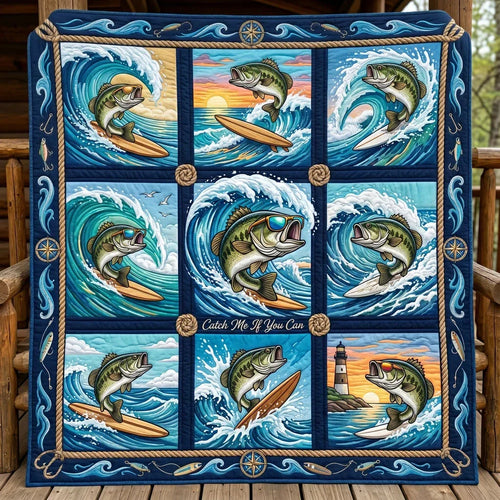 Surfing Bass Adventure Quilt Blanket