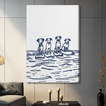 Surfing Dogs Nautical Canvas Wall Art Print