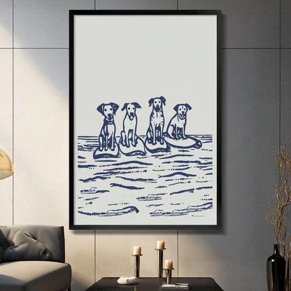 Surfing Dogs Nautical Canvas Wall Art Print