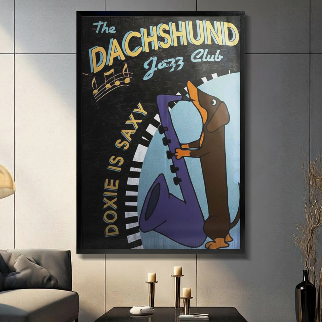 Dachshund Jazz Club Vintage Canvas Wall Art Print