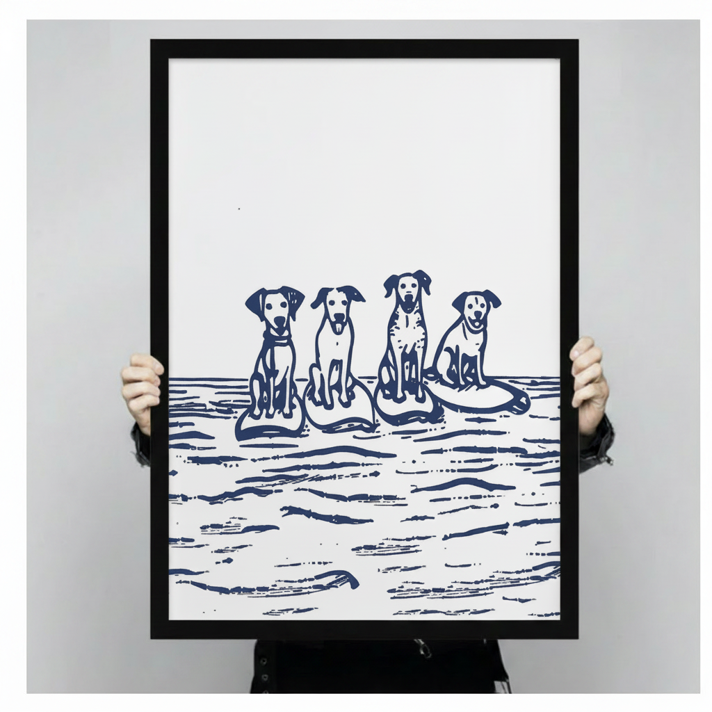 Surfing Dogs Nautical Canvas Wall Art Print