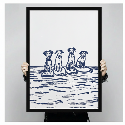 Surfing Dogs Nautical Canvas Wall Art Print