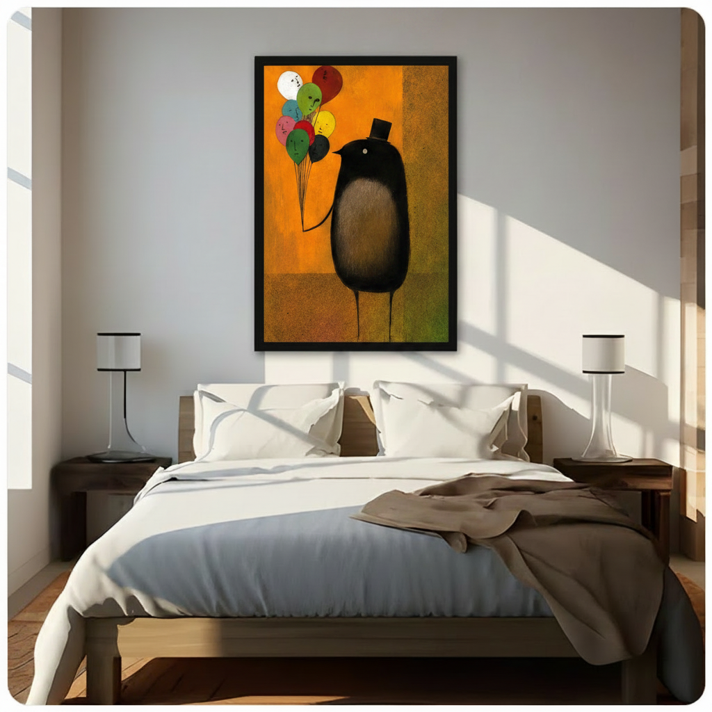 Surreal Top Hat Bird Balloon Canvas Wall Art