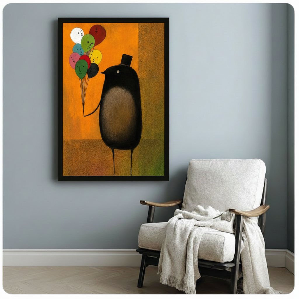 Surreal Top Hat Bird Balloon Canvas Wall Art