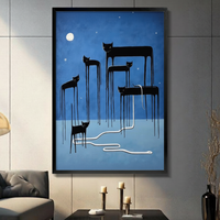Surreal Moonlit Cats Snake Blue Canvas Wall Art