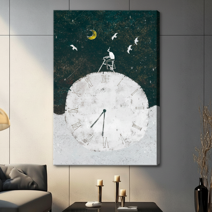 Giant Clock Moon Night Sky Surreal Canvas Art