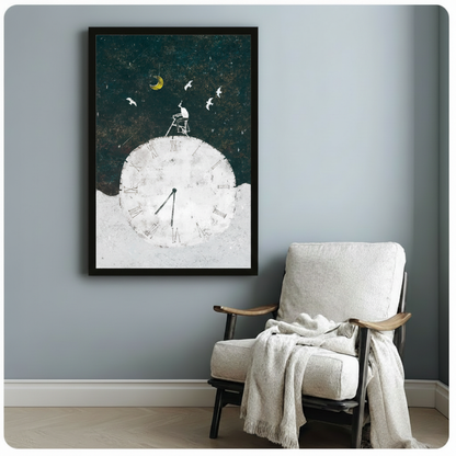 Giant Clock Moon Night Sky Surreal Canvas Art