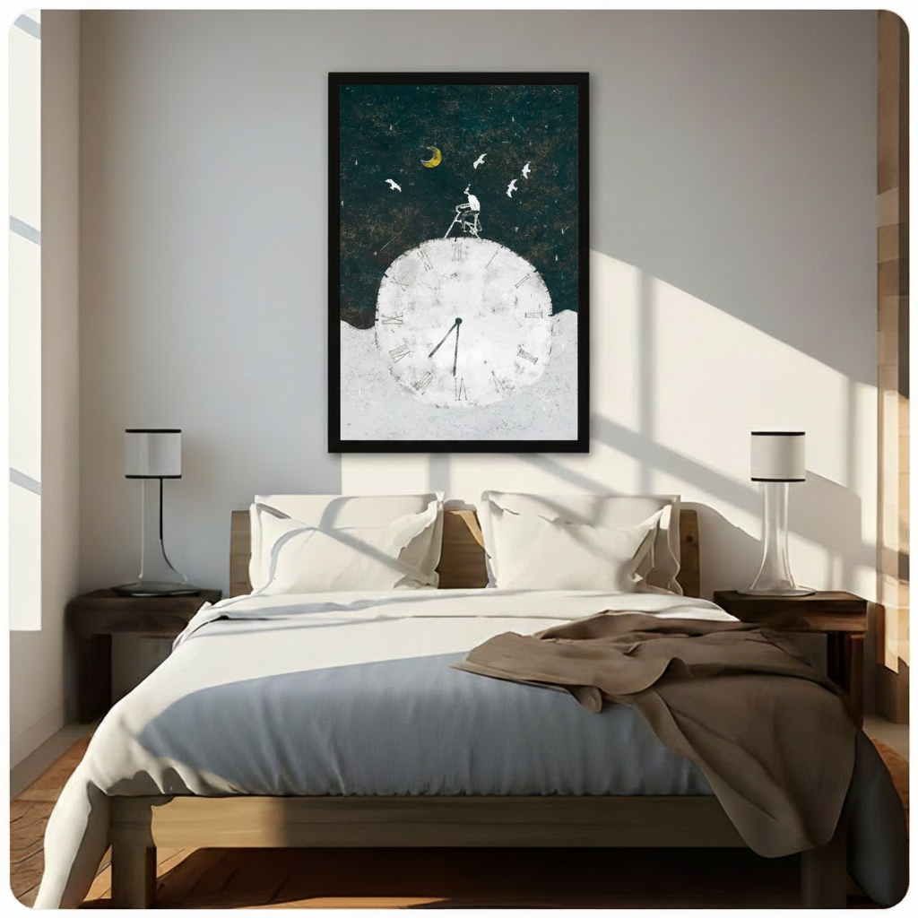Giant Clock Moon Night Sky Surreal Canvas Art