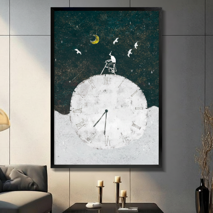 Giant Clock Moon Night Sky Surreal Canvas Art